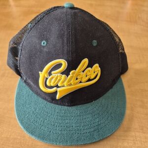 Black and Teal Snapback Hat with Yellow Script Logo
